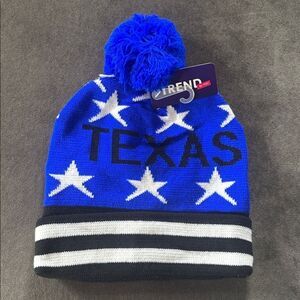 Adult Unisex Blue White Black Texas Beanie with Stars Stripes One Size NWT